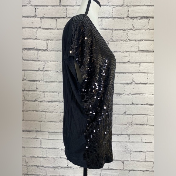 Michael Kors Black Sequin Short Sleeved Top size Small - Picture 2 of 10
